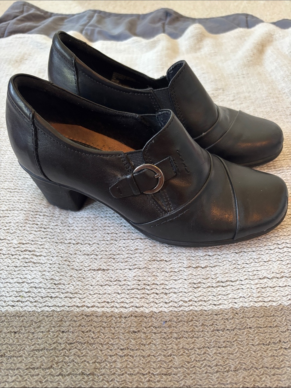 Earth Origins Black Leather Buckle Heeled Slip-Ons McLean